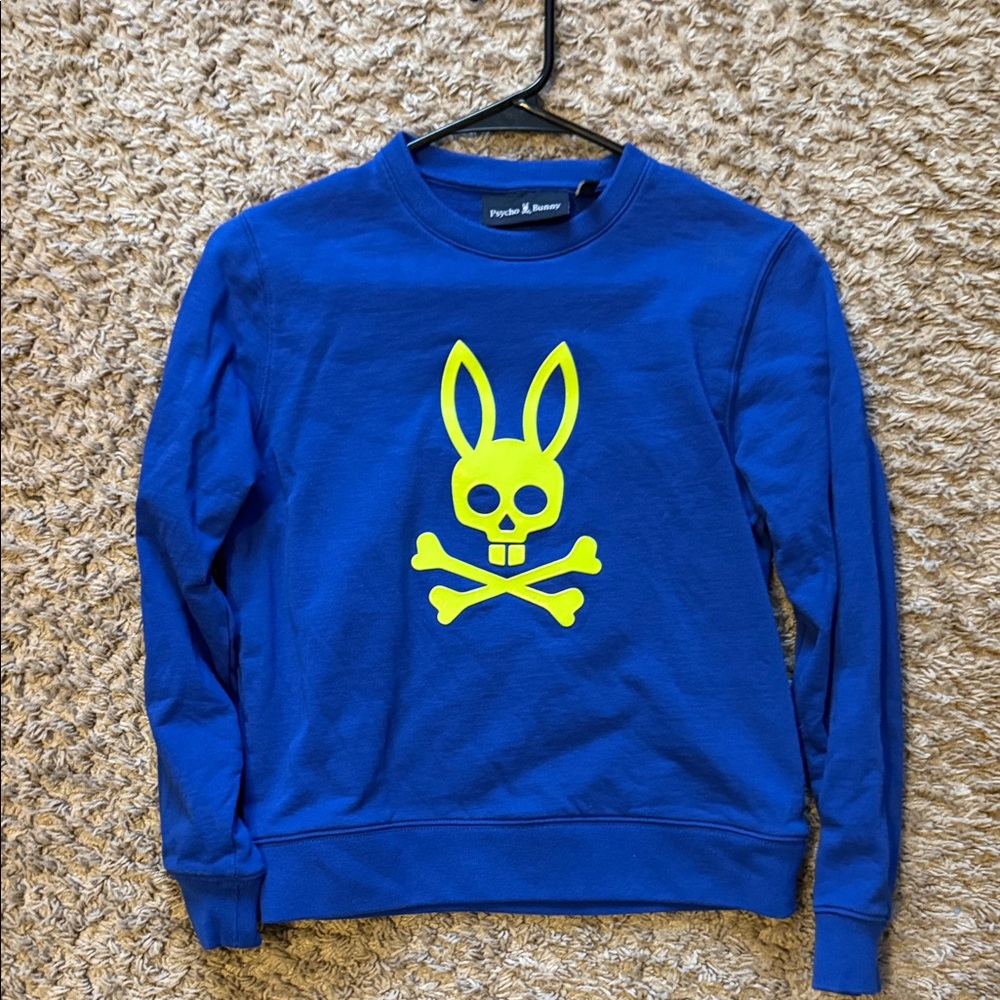 Psycho Bunny Royal Blue Crewneck with Neon Yellow Graphic Boys 10-12